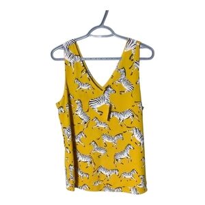 NWT Ann Taylor Factory V Neck Zebra Sleeveless Blouse Mustard Size Medium